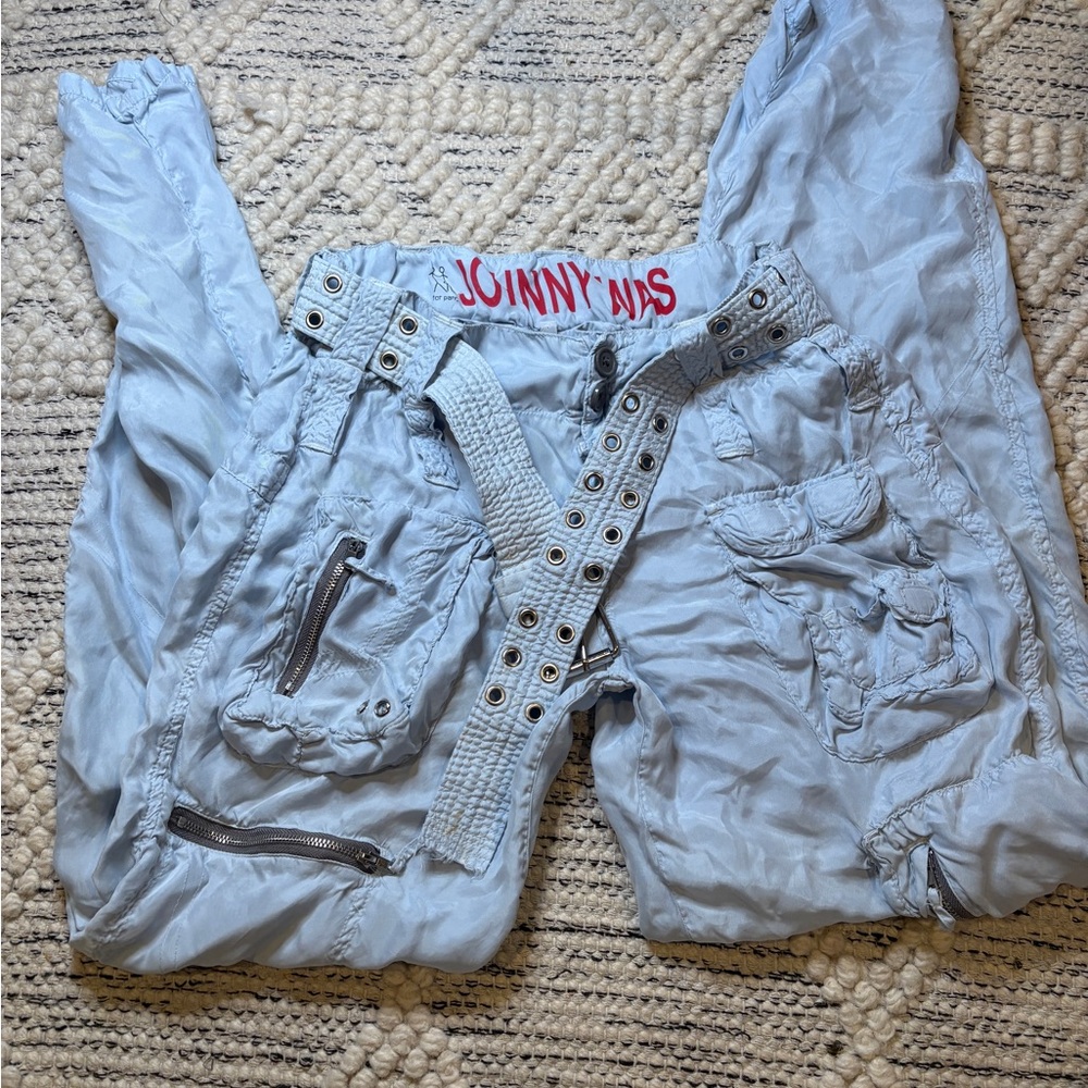 Johnny Was Light Blue Cargo Pants with Belt